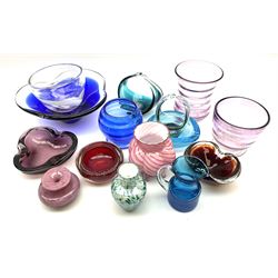 A group of coloured glassware comprising mostly Art Glass examples, to include bowls and vases of various form. 