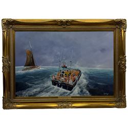 Adrian Thompson (British 1960-): Bridlington Lifeboat 'Marine Engineer' assisting the Yacht 'Lobo', 11th July 2000, oil on canvas signed, titled on the mount 60cm x 90cm