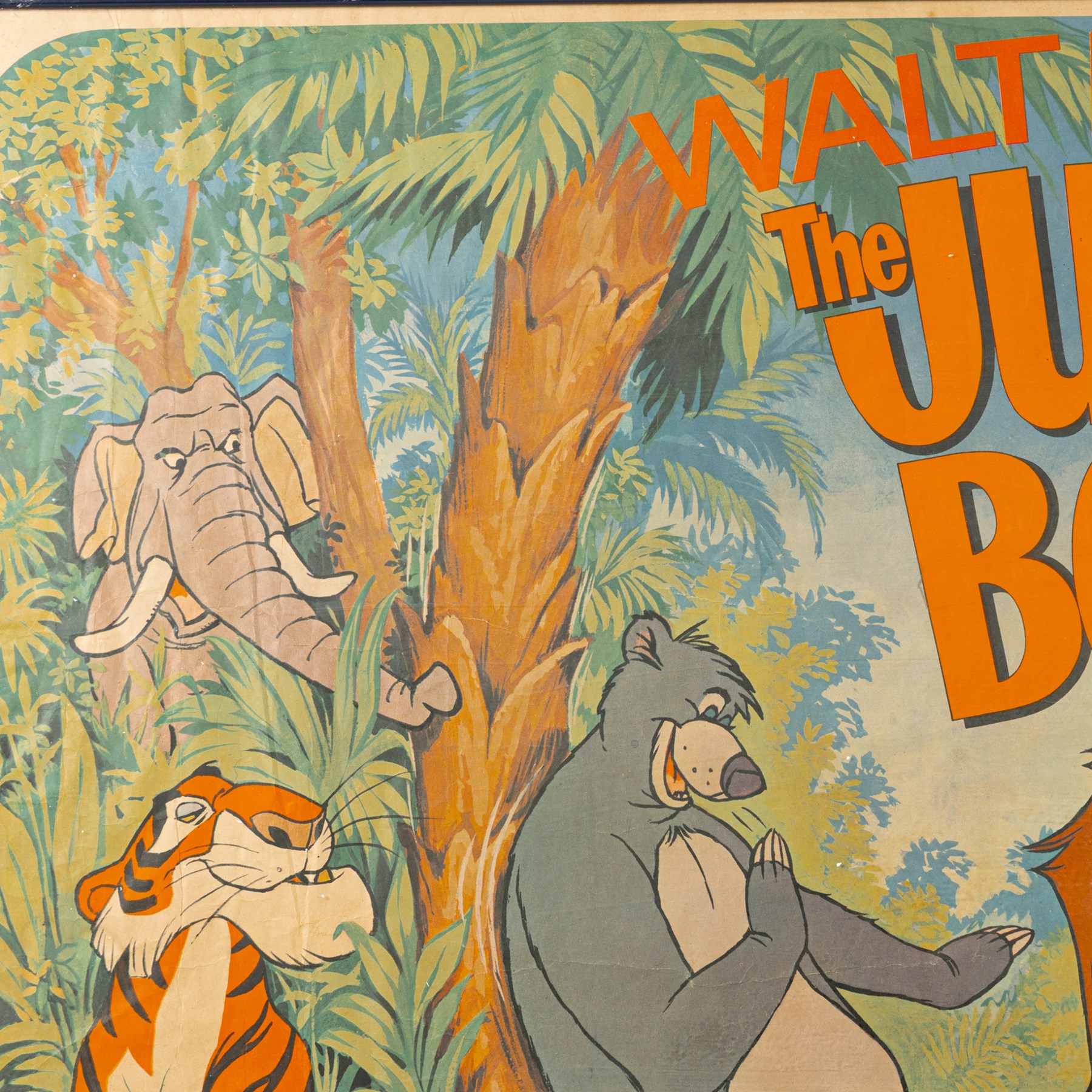 Original 1970s Walt Disney Jungle Book film poster, framed, H66cm, W98cm