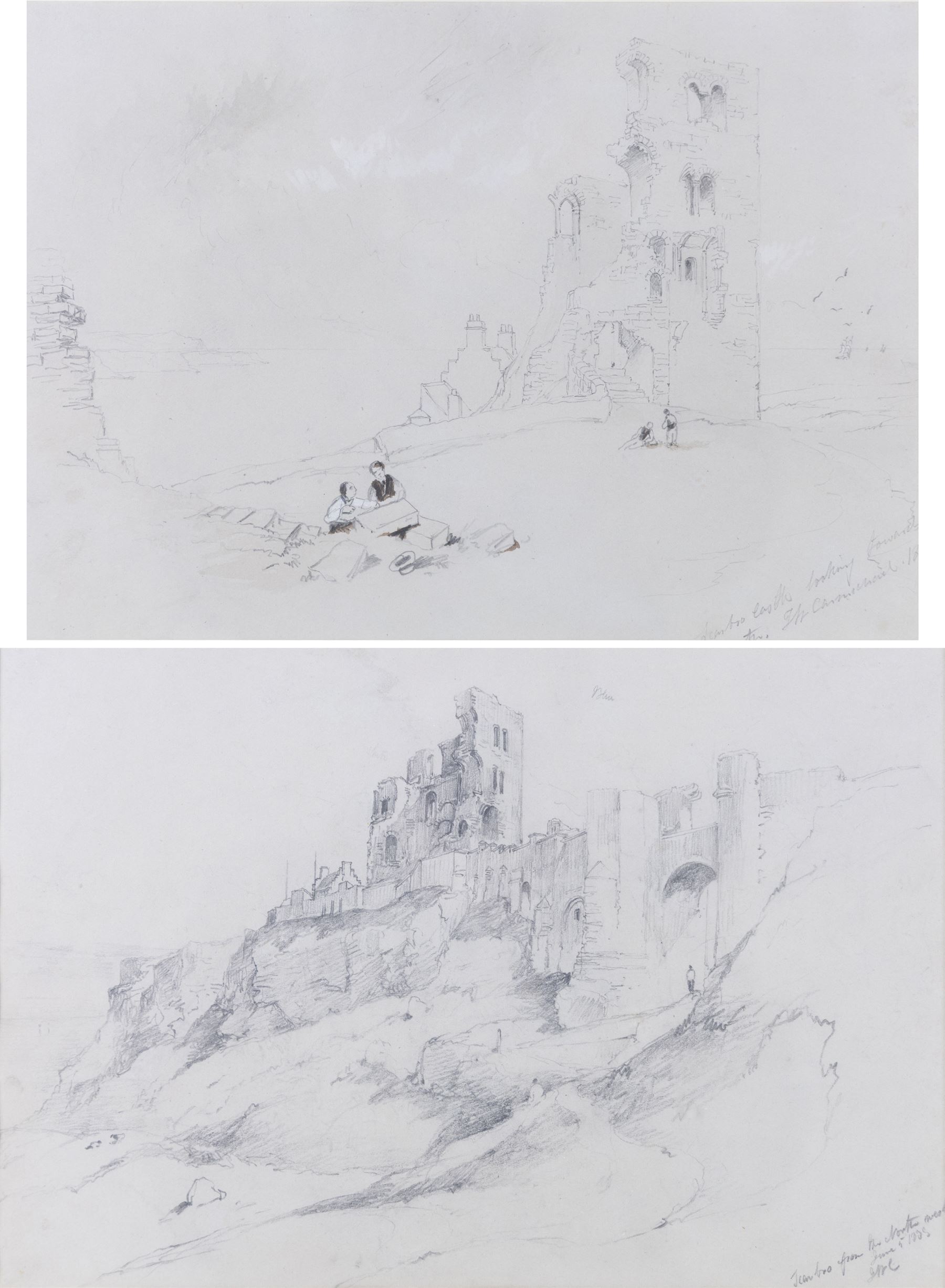 John Wilson Carmichael (British 1800-1868): 'Scarborough from the North West' and 'Scarborough Castle looking towards the North', pair of pencil sketches signed titled and dated 1835?, 24cm x 34cm (2)