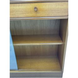 Nathan - teak open bookcase, fitted with sliding glass doors and two drawers