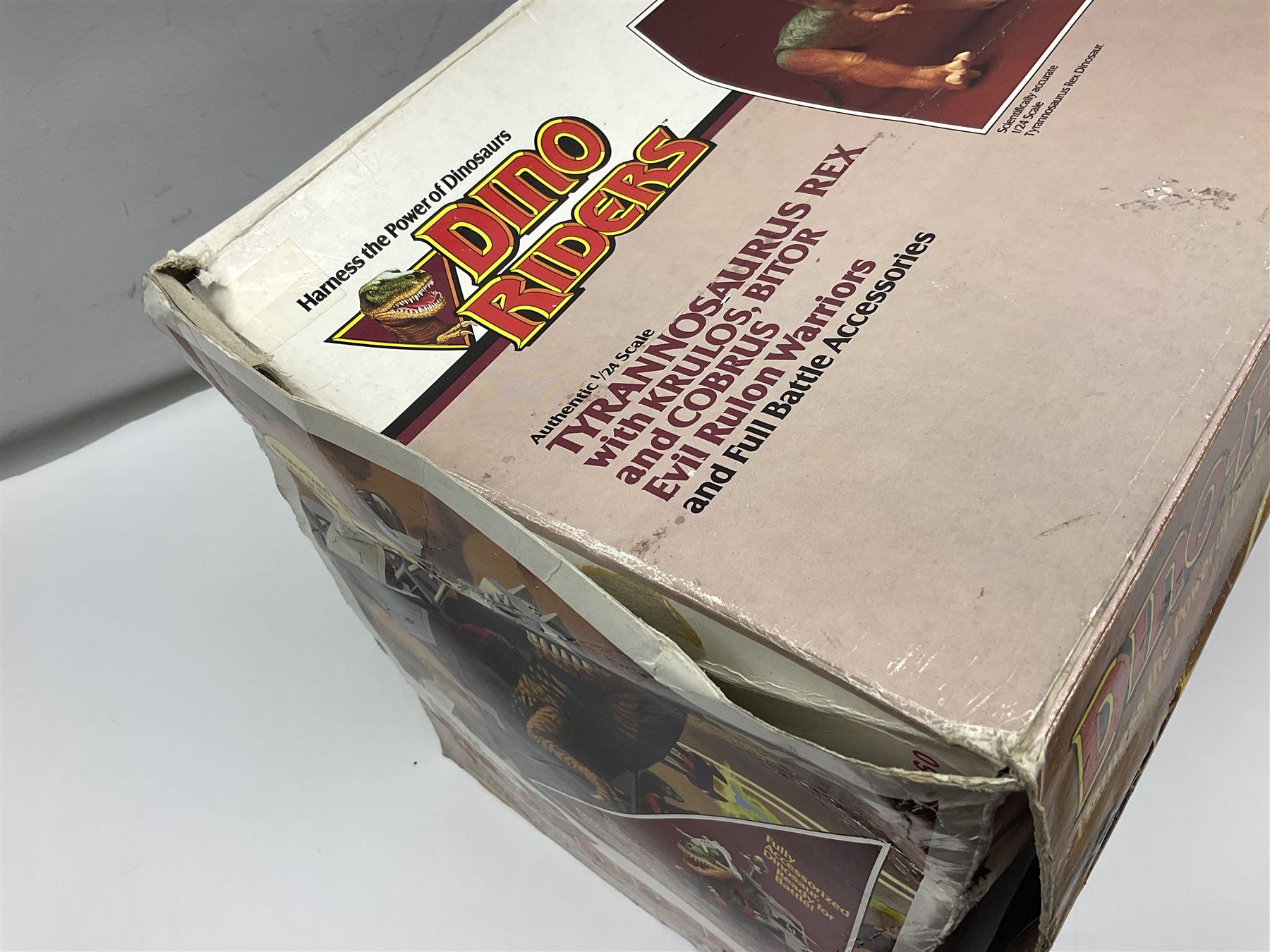 Dino-Riders, 1980s Tyco Action GT Toys, Tyrannosaurus Rex with Krulos, Bitor and Cobrus Evil Rulon Warriors; boxed