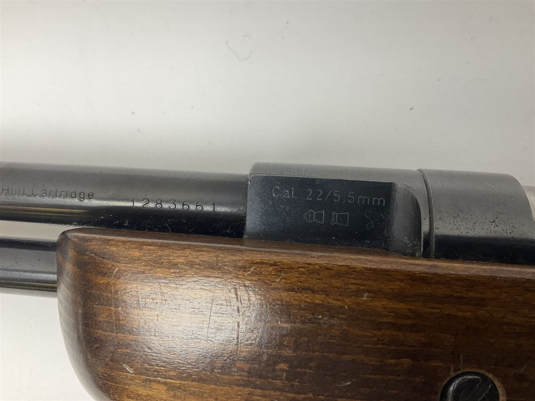 Weihrauch model HW 77 K  .22 air rifle with under lever action, beech stock with chequered pistol grip and Tasco WA39x40-1 scope, serial no.1283661 L102cm overall NB: AGE RESTRICTIONS APPLY TO THE PURCHASE OF THIS LOT