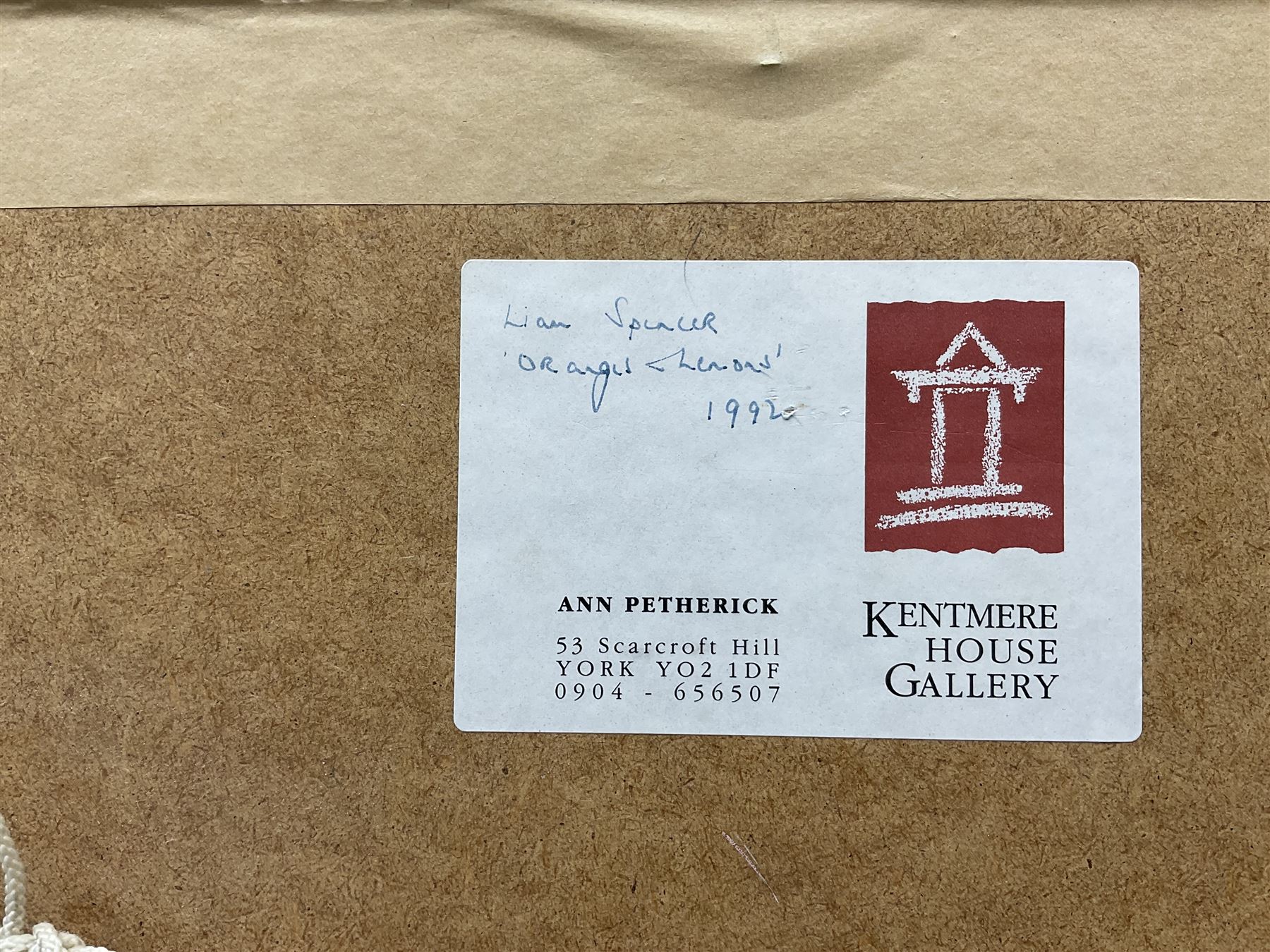 Liam Spencer (British 1964 -): 'Oranges and Lemons', oil on board, signed titled and dated 1992 on label verso 31cm x 41cm 