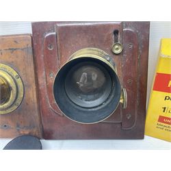 Selection of Brass Camera Lenses, to include Ross London lens 8 1/2 x 6 1/2, Beck Symmetrical lens, etc together with lens holders 