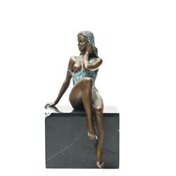 Art deco style bronze formed as a seated lady, signed Milo, H24cm 