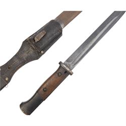 WWII German bayonet marked S/174, in scabbard, with leather frog, the frog marked H. Glemen Elberfeld 1938, together with another German bayonet and frog  
