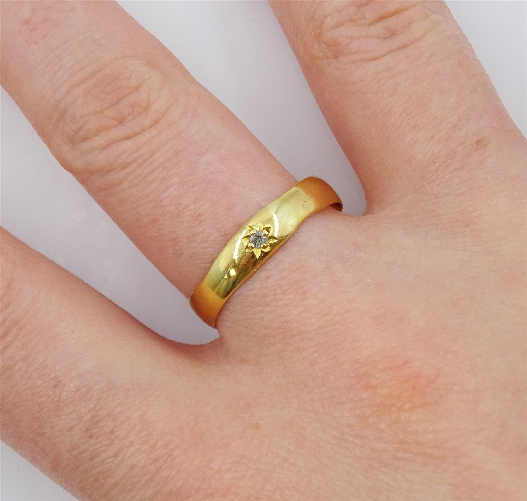 Victorian 22ct gold gypsy set single stone diamond ring, Birmingham 1890 