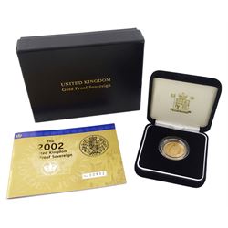 Queen Elizabeth II 2002 'Golden Jubilee' gold proof shield back full sovereign coin, cased with Royal Mint certificate