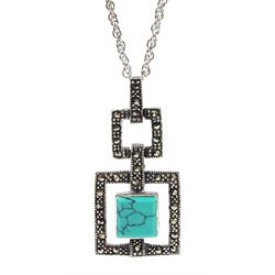 Silver marcasite and turquoise pendant necklace, stamped 925