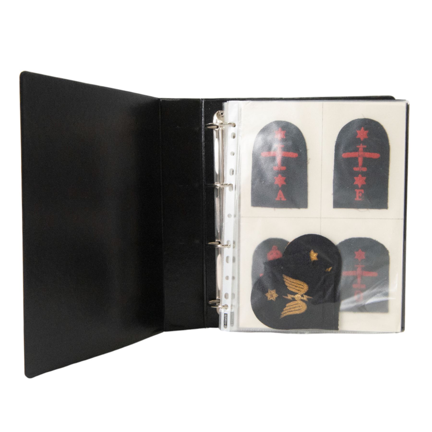 Collection of Royal Navy trade badges, including gold bullion thread examples, over one hundred items, in a binder file