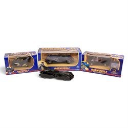 Four Corgi Batman diecast vehicles, comprising 1:18 1940s DC Comics Batmobile, 1:24 scale ...