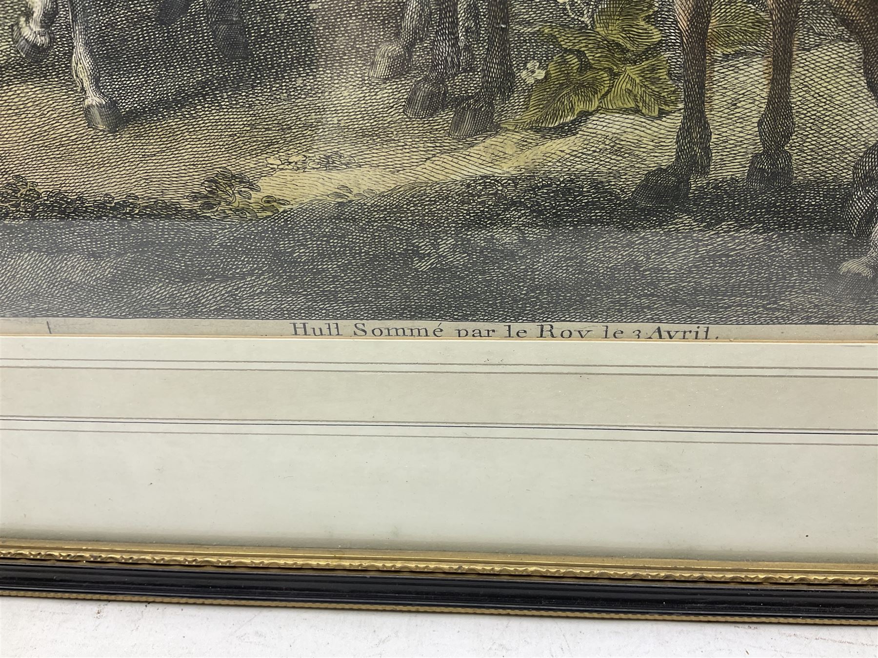 Nicolas-Henri Tardieu (French 1674-1749) after Charles Parrocel (French 1688-1752): 'Hull Summoned by the King 3rd April 1642', engraving with hand colouring pub. T & J Bowles 1728, 37cm x 45.5cm  