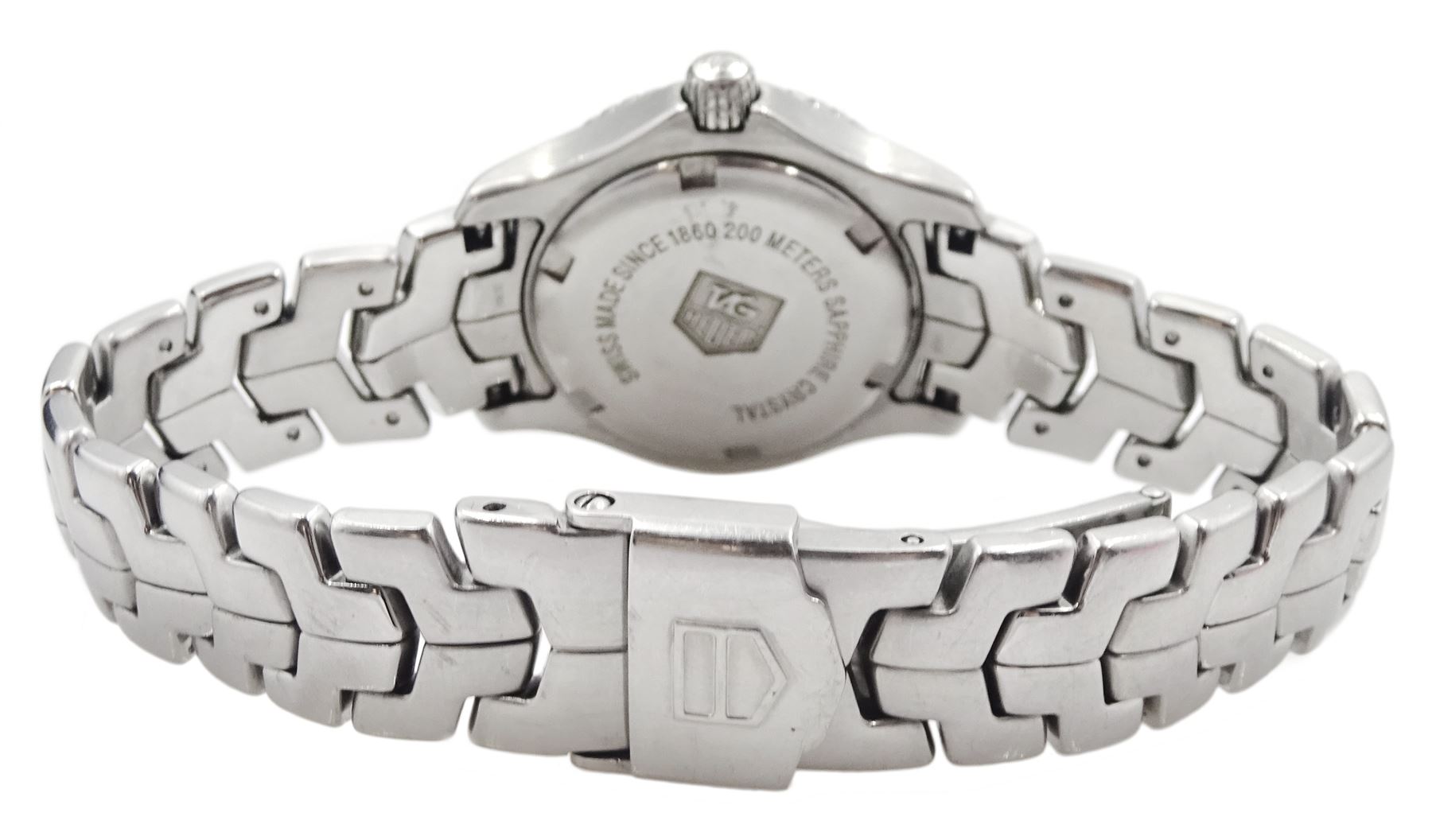 Tag Heuer Link ladies stainless steel quartz wristwatch, Ref. WJ131C-1, pink mother of pearl pink and diamond dial, boxed with papers