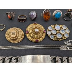 9ct gold jewellery, to include 'Dearest' stone set ring, gold cased Rotary wristwatch and a St Christopher charm, together with two silver curb link identity bracelets, other silver jewellery and a collection of costume jewellery