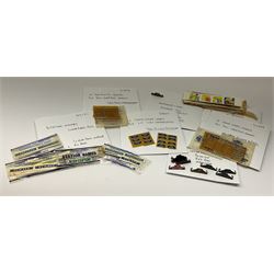 Hornby Dublo etc - large quantity of labels etc comprising headboards and train names including Mallard, Mancunian, Bristolian, Royal Scot, Flying Scotsman, Red Rose, White Rose, etc; destination boards for corridor coaches; station names; miniature posters; insulating tabs; lubricating oil etc; many in original packets.