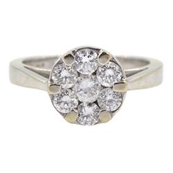 18ct white gold seven stone round brilliant cut diamond cluster ring, hallmarked, total diamond weight approx 0.45 carat