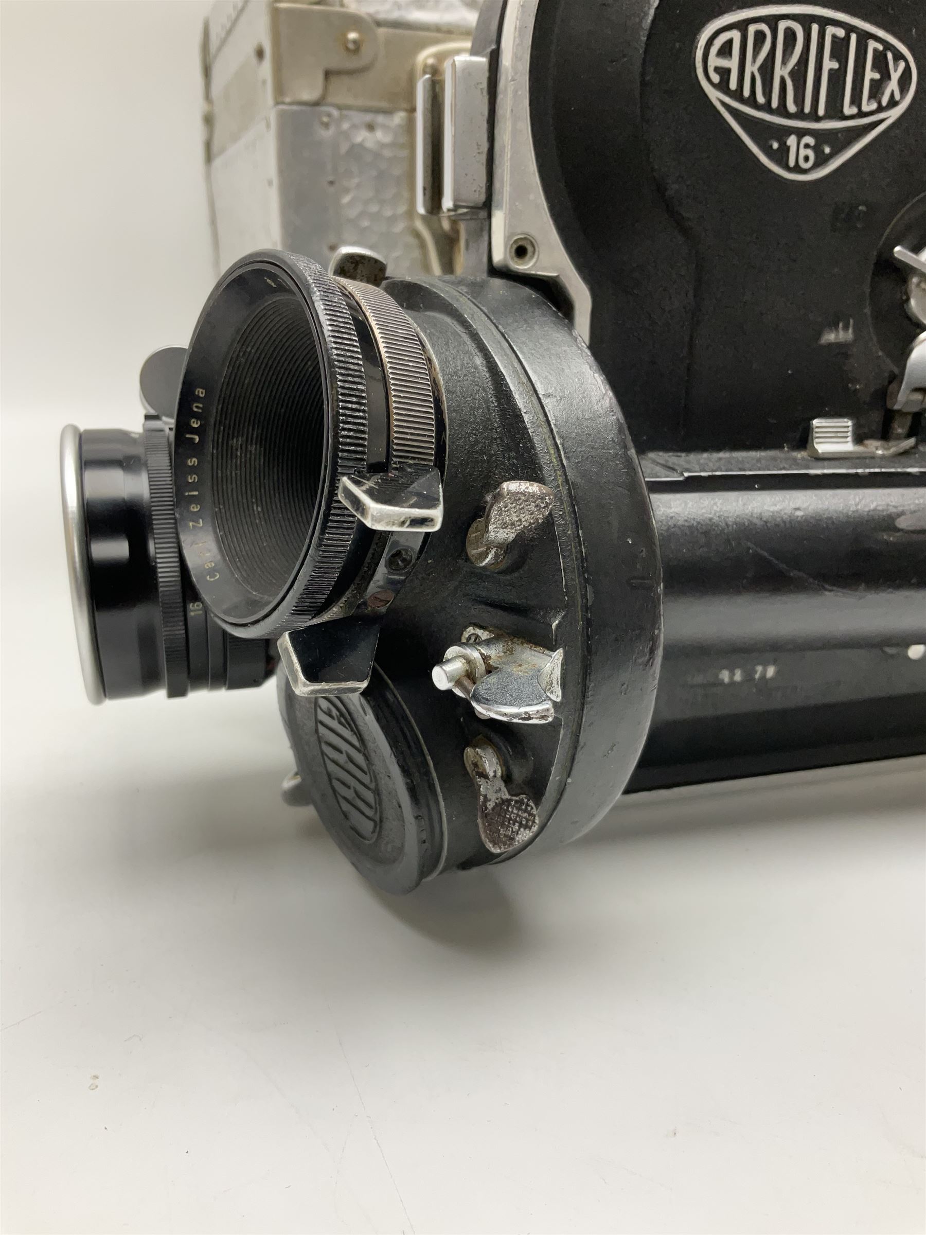 Arriflex 16SB camera body, serial no. 1784, with ' Carl Zeiss Distagon 1:2 f=8mm' lens, serial number 3860224, 'Carl Zeiss Jean Tessar 2/16' lens, serial no 3624355, camera pistol grip and other accessories, in fitted hard case