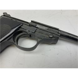 Modern Remington .44 calibre percussion brass framed army revolver, possibly by Uberti, with 16cm octagonal barrel, No.225; partially deactivated to old specification with no certificate L36cm overall; together with a die-cast copy part model of a Walther P38 semi automatic pistol (2) RFD ONLY