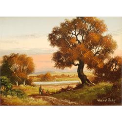 Vincent Selby (British 1919-2004): Watching the Sunset, oil on panel signed 14cm x 19cm