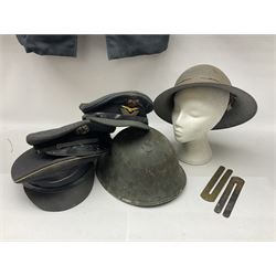 Two air force jackets, together with two helmets and Bamberger Mutzen Industrie German military hat and two others 