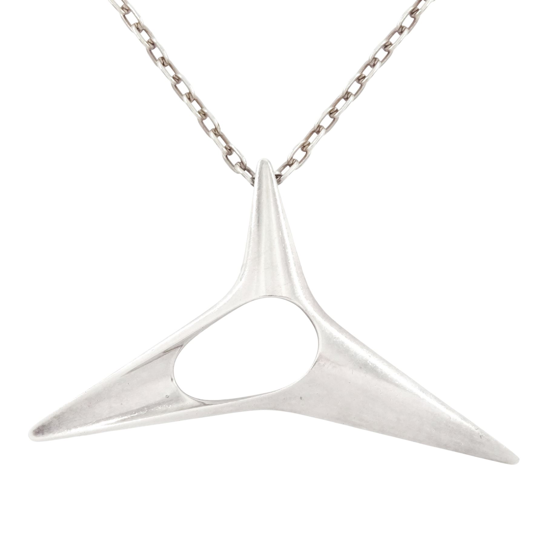 Georg Jensen silver pendant necklace, no. 342 designed by Henning Koppel, London import mark 1977, on a silver cable link chain with toggle clasp