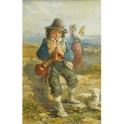Francis William Topham (British 1808-1877): Little Italian Shepherd Boy, watercolour signe...
