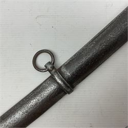 19th century French 1822 Pattern Light Cavalry trooper's sword with 88.5cm slightly curving fullered blade, brass three-bar hilt and wire-bound leather grip; in polished steel scabbard with two suspension rings L110.5cm overall