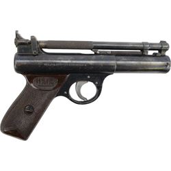 Webley Senior .22 air pistol, batch 209, the air chamber marked The Webley Senior, made in England, Webley & Scott Ltd Birmingham 4, Webley Patent, with checkered grip, H14cm, L19cm, together with book Webley Air Pistols; their history and development by Gordon Bruce 