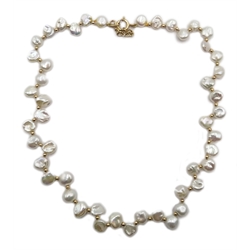  9ct gold bead and pearl necklace, the clasp stamped 375  