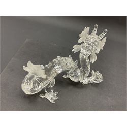 Two Swarovski Crystal Signs of the Zodiac figures, comprising horse and tiger, together with Zodiac dragon holding the flaming pearl, largest H11cm 