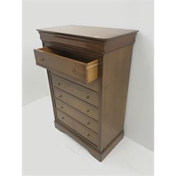 Grange - French cherry wood chest, six drawers, shaped plinth base