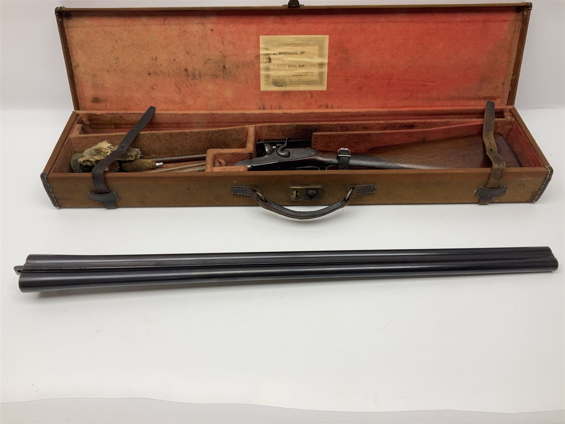 SHOTGUN CERTIFICATE REQUIRED - Late 19th century R. Robinson of Hull 12-bore side-by-side double barrel hammer shotgun; with 76cm(30