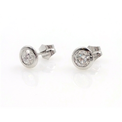  Pair of 18ct white gold rubover diamond stud ear-rings stamped 750 approx 1.6 carat  