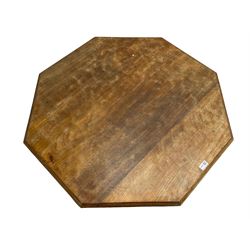 Edwardian walnut occasional table, octagonal moulded top on a series of collar turned supports united by under-tier 