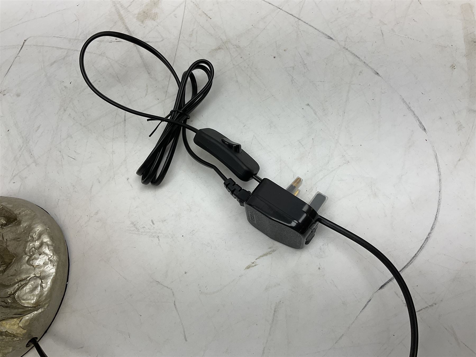 Silver composite table lamp, modelled as a pair of boxing hares, with a grey velvet shade, H45cm