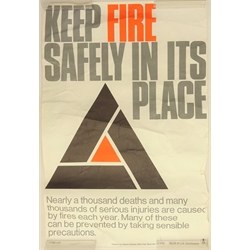  1960's & later Health and Safety Posters including 'Keep Hot Liquids out of Reach', 'Flame Resistant Fabrics are Safer', 'Home Safe Home', 75cm x 50cm, 'Dresses Nightdresses Pyjamas, Make them Safe' and four others, various sizes (8)  