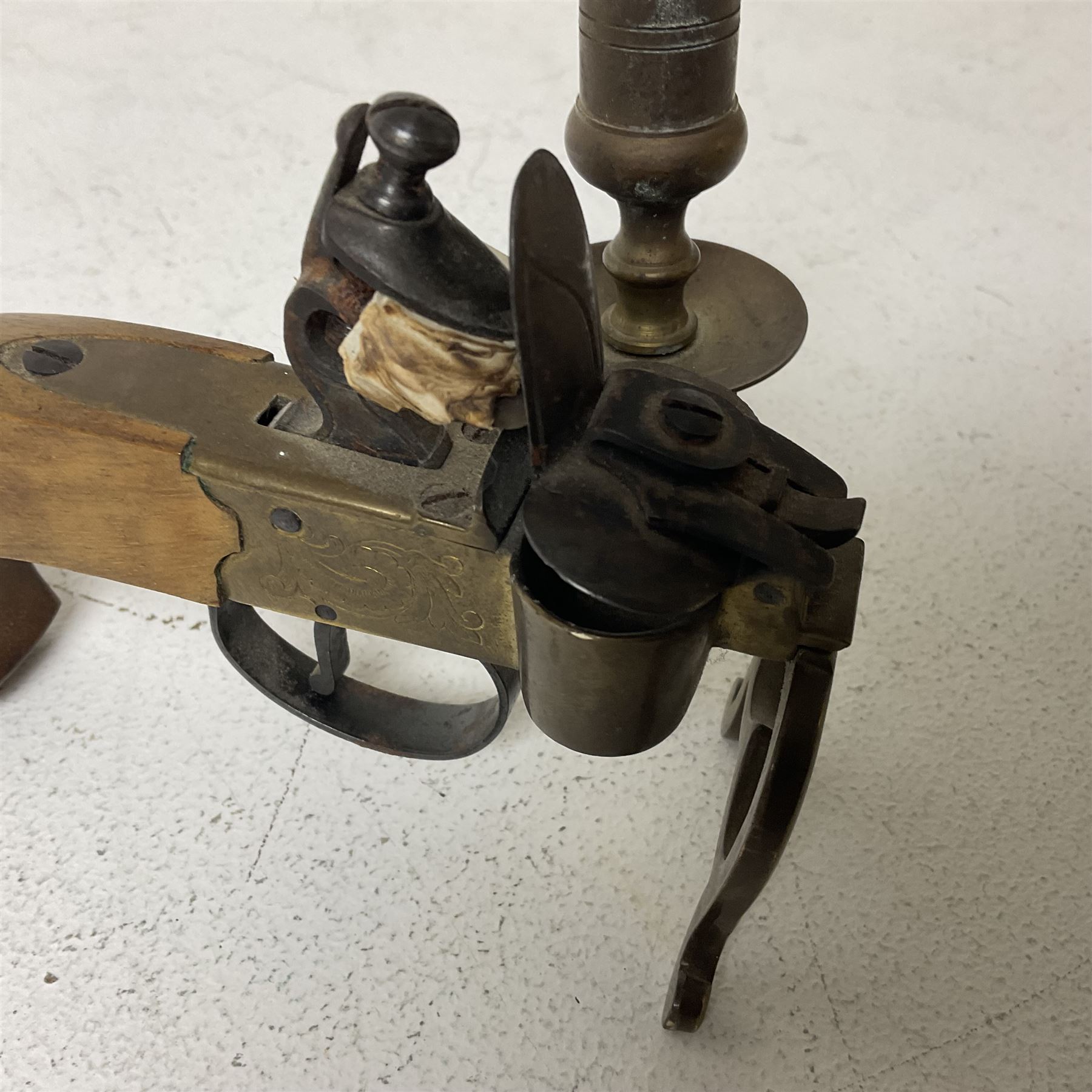 Cambridge Scientific Instruments Co clinometer, flintlock tinder lighter, and a Anders Mattson Mora patent bobbin winder (3)