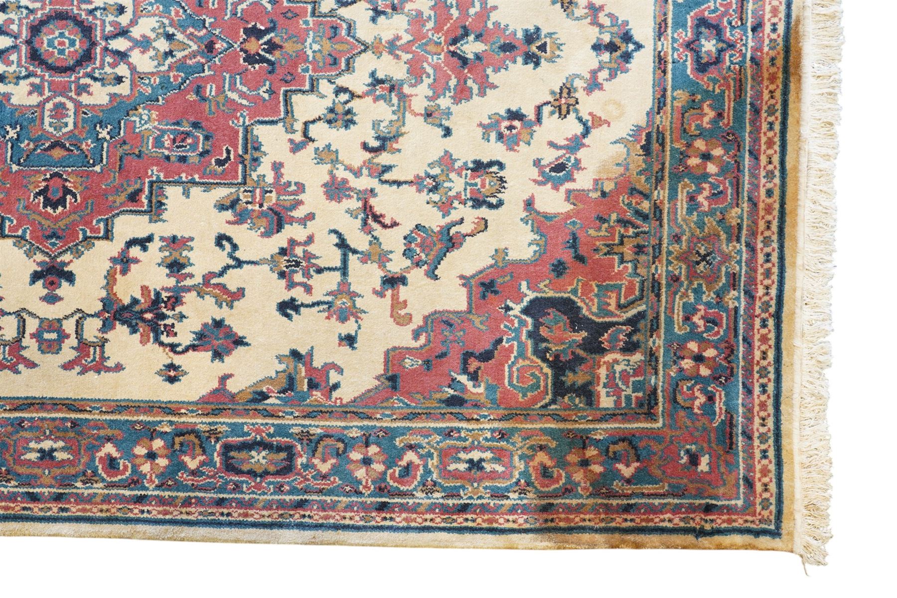 Persian design ivory ground rug with overall floral pattern (275cm x 183cm); contemporary beige ground rug decorated with stripes (175cm x 125cm)