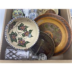 Set of metal weighing scales, pair of Chinese style ceramic table lamps, blue and white ceramics, oriental ceramics and a collection of other glassware, metal ware and collectables, in five boxes 