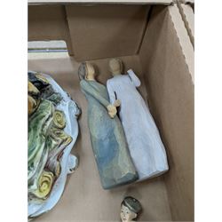 Collection of figures, including Border Fine Arts Grey Thoroughbred Stallion, Capodimonte Heron and Tramp, etc