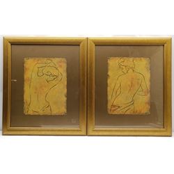 After Dan Bennion (American Contemporary): 'Etude de Femme I & II', pair colour prints 40cm x 30cm in modern gilt frames