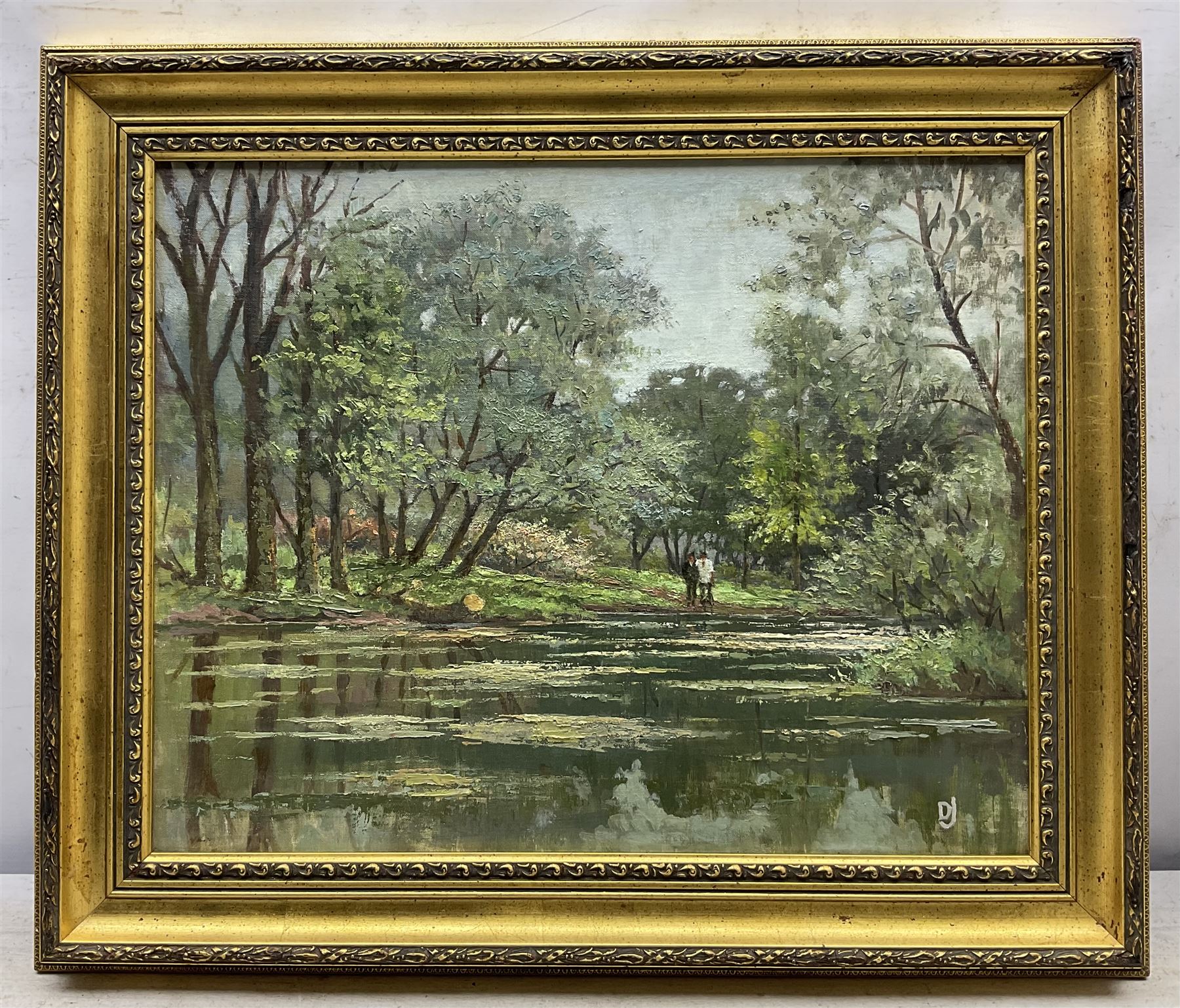 DJ (British 20th Century): ‘The Pools in May’, oil on board signed with initials, titled verso 40cm x 50cm