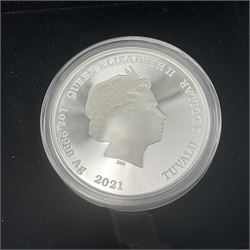 Three The Perth Mint one ounce silver proof coins, comprising Australia 2015 'Celebrating The Birth of HRH Princess Charlotte', Tuvalu 2021 'For Your Eyes Only' and Tuvalu 2021 'James Bond Legacy Series 1st Issue', all cased with certificates 