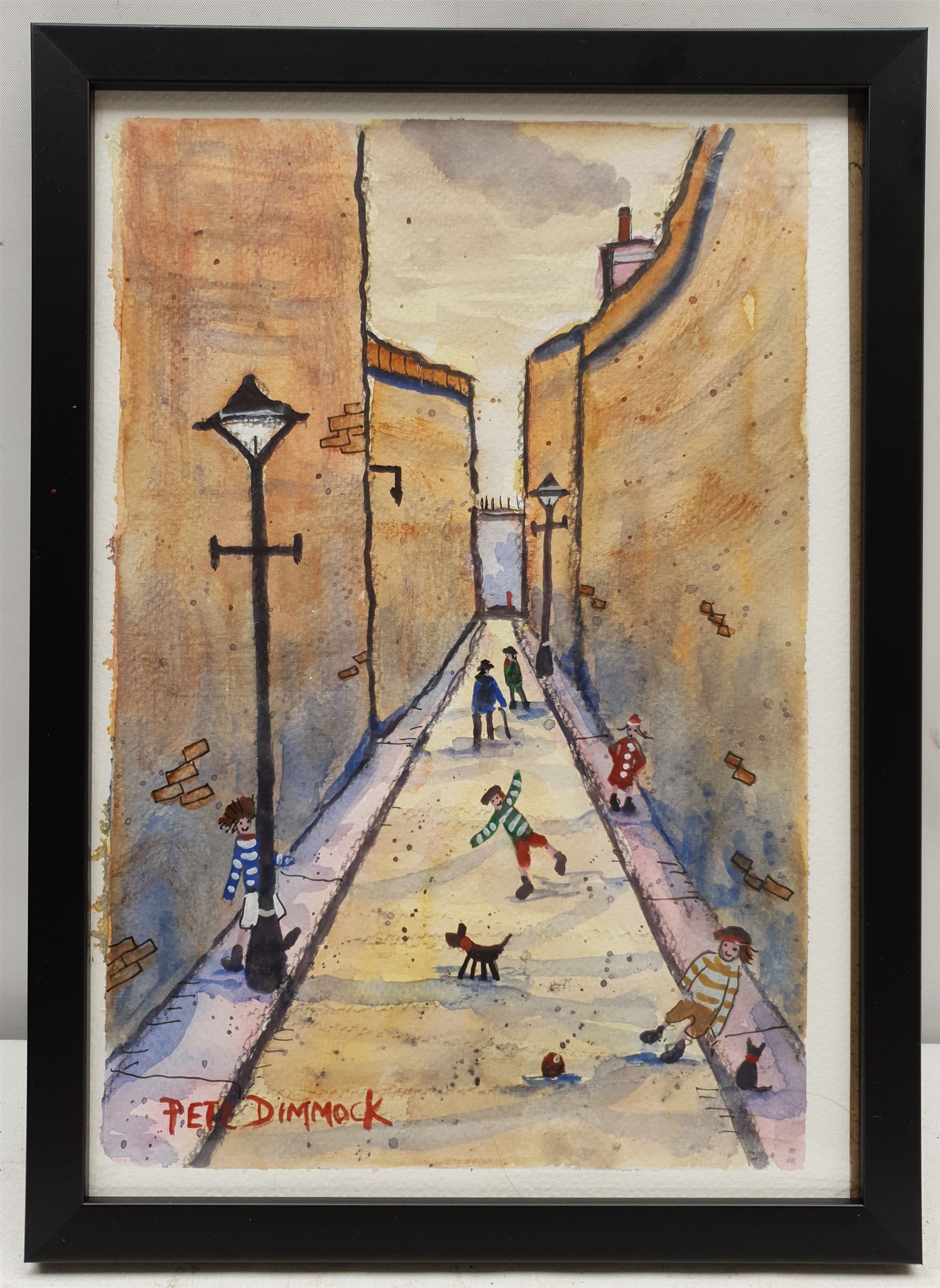 Pete Dimmock (Northern British Contemporary): 'Street Cute Dog Cat Kids!', watercolour signed 27cm x 18cm
