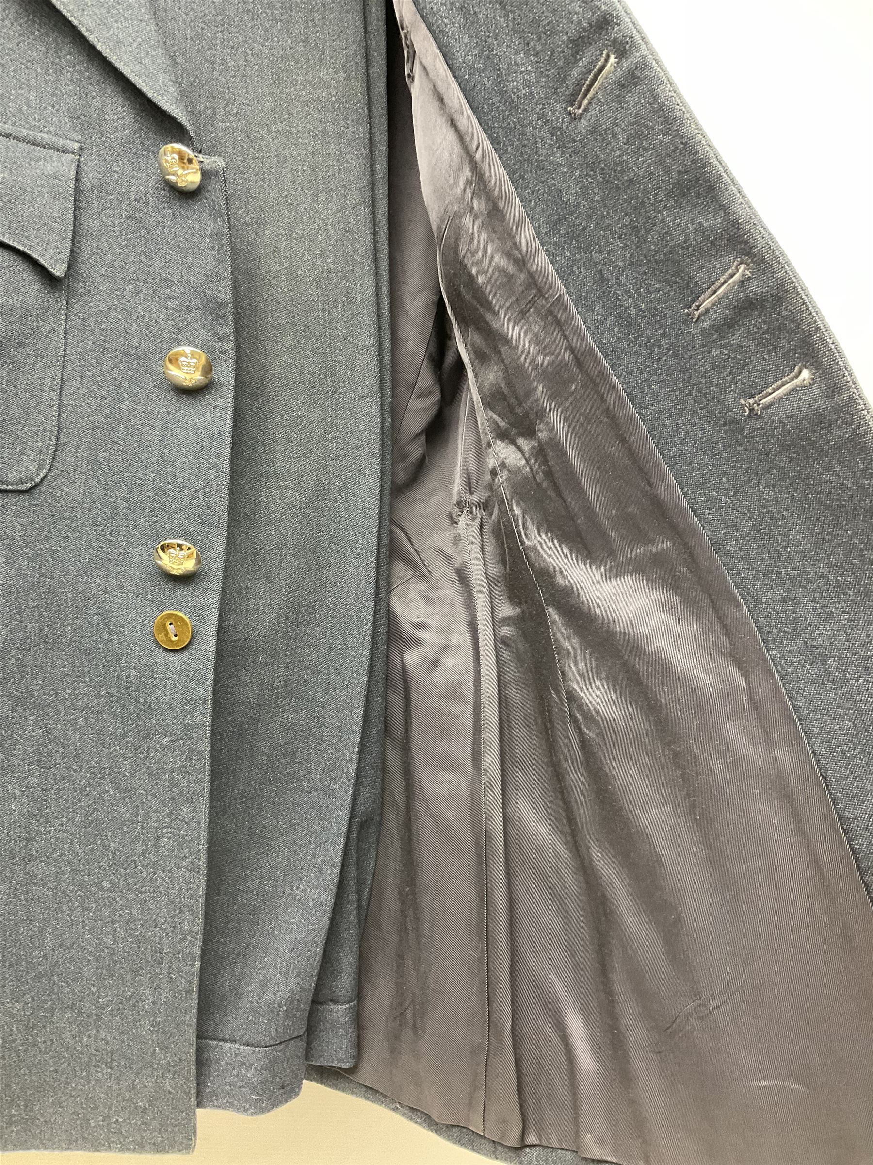 Five military uniforms comprising German Wachbataillon tunic, RASC No.2 dress tunic dated 1963, RAF tunic and trousers dated 1974, RE No.1 tunic and RN Seamans jumper Class II (5)