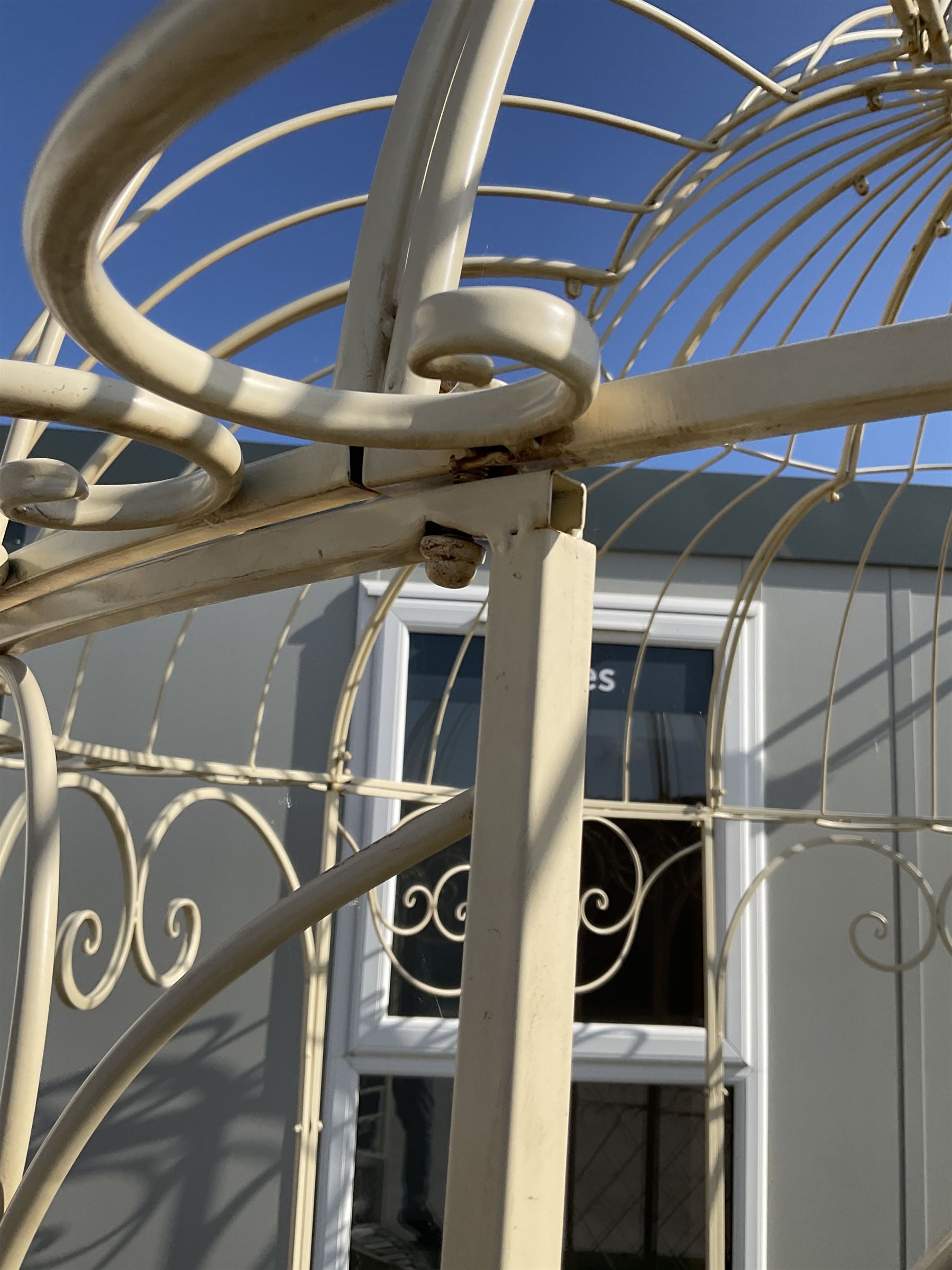 Wrought metal cream painted Gazebo 
 - THIS LOT IS TO BE COLLECTED BY APPOINTMENT FROM DUGGLEBY STORAGE, GREAT HILL, EASTFIELD, SCARBOROUGH, YO11 3TX