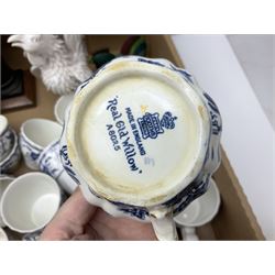 Johnson Bros Indies pattern tea and dinner wares, painted metal female bust on wooden plinth, three radios including one Roberts, Zenit B camera body, Polaroid 1000 land camera, Lorus wristwatch, and other ceramics etc, in four boxes