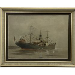Colin Verity (British 1924-2011): 'Tramp Steamer on a Misty Morning in the Humber', oil on canvas board signed and dated '63, 39cm x 54cm Provenance: purchased Ferens Art Gallery Hull Winter Exhibition 1963 Cat. No. 10; purchased Robert Carmichael of Kirkella Hull; exh. Colin Verity Retrospective Exhibition, Hull Maritime Museum 2003, info. verso