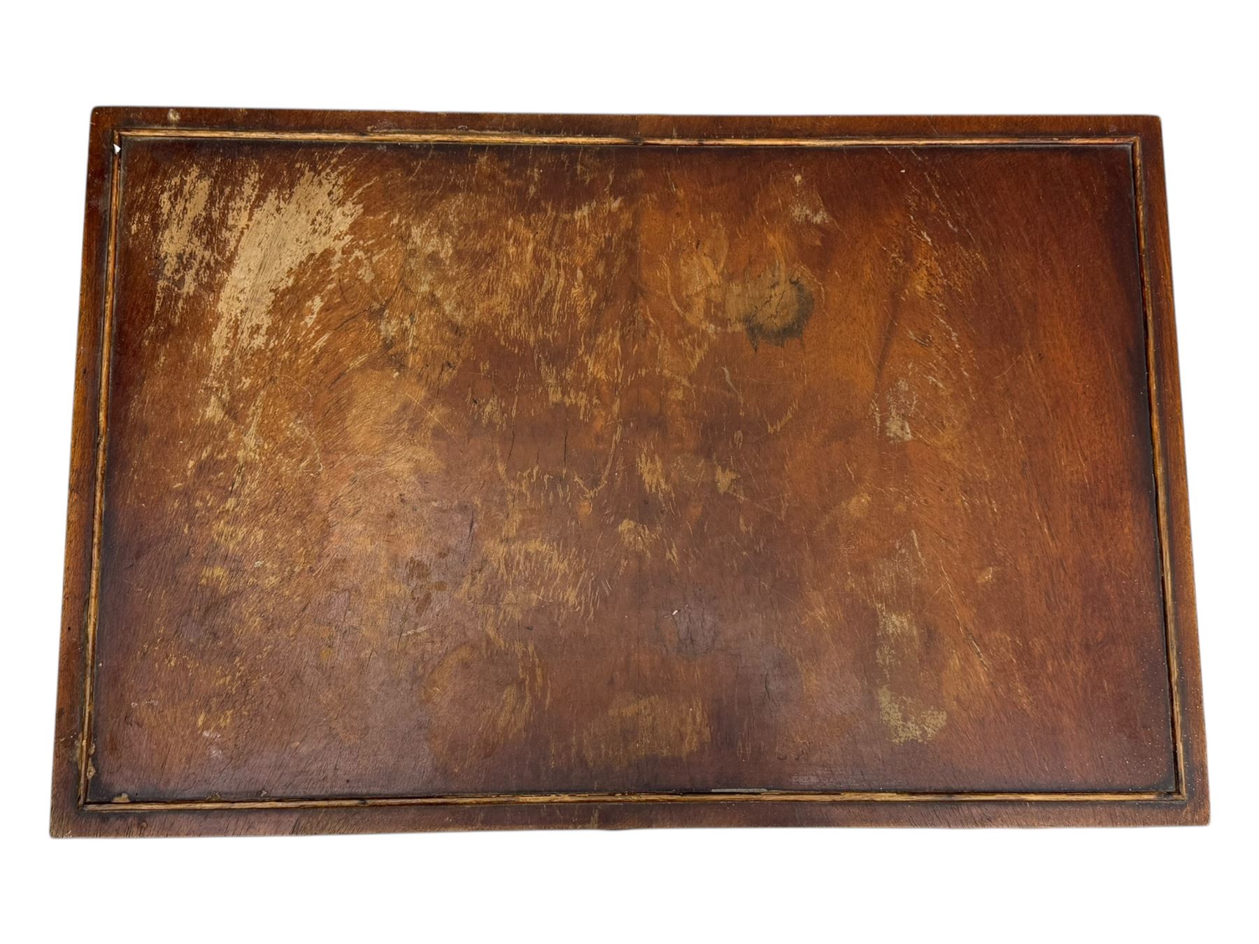 Pair of early 20th century mahogany side tables, each with rectangular tops, raised on turned supports joined by curved stretchers, terminating in splayed feet; mahogany fire screen, rectangular frame housing needlepoint floral panel, on shaped supports (3)